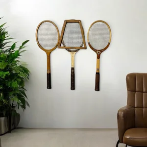 Set of 3 Vintage Wooden Tennis Rackets - Classic Game Room